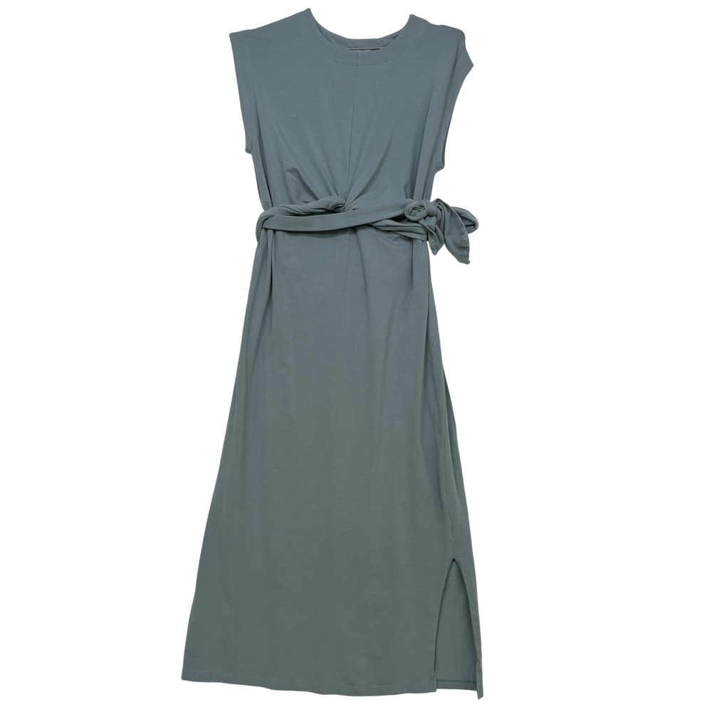 Modern Citizen Women Dress Medium Blue Tie Front Midi Slit MC22D53 Minimalist
